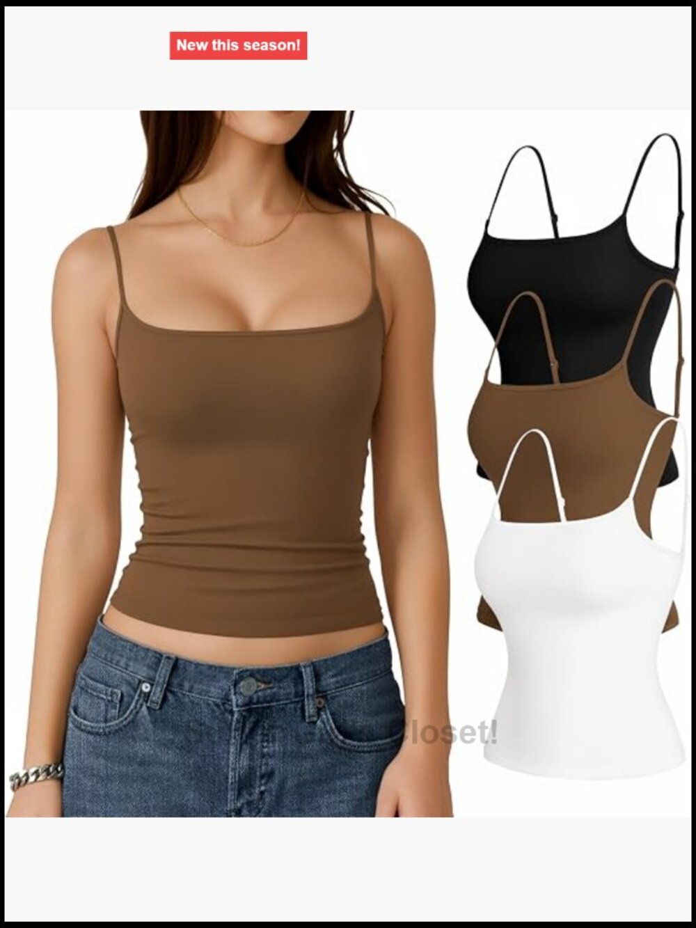 3 Pack Cami Tank Tops Adjustable Spaghetti Straps Square Neck Sleeveless